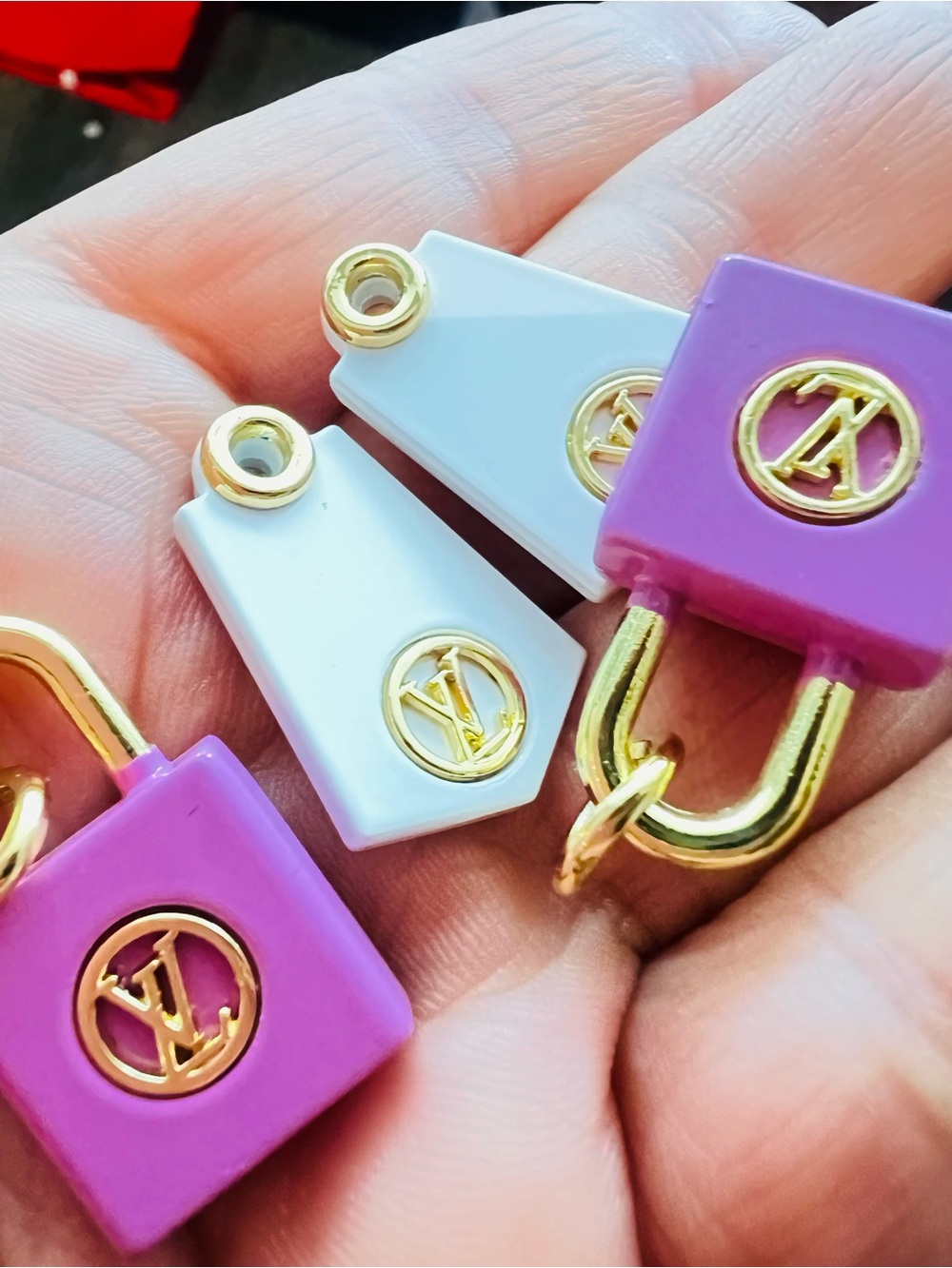 Pink and White Unbranded lock & Tag Charms - Gold Accentset of 4 bundle